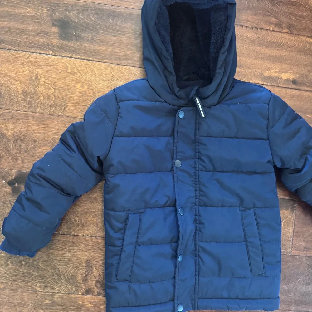 Cat & Jack Toddler Boys Heavyweight Puffer Jacket Navy Blue 5T Hooded Parka Coat